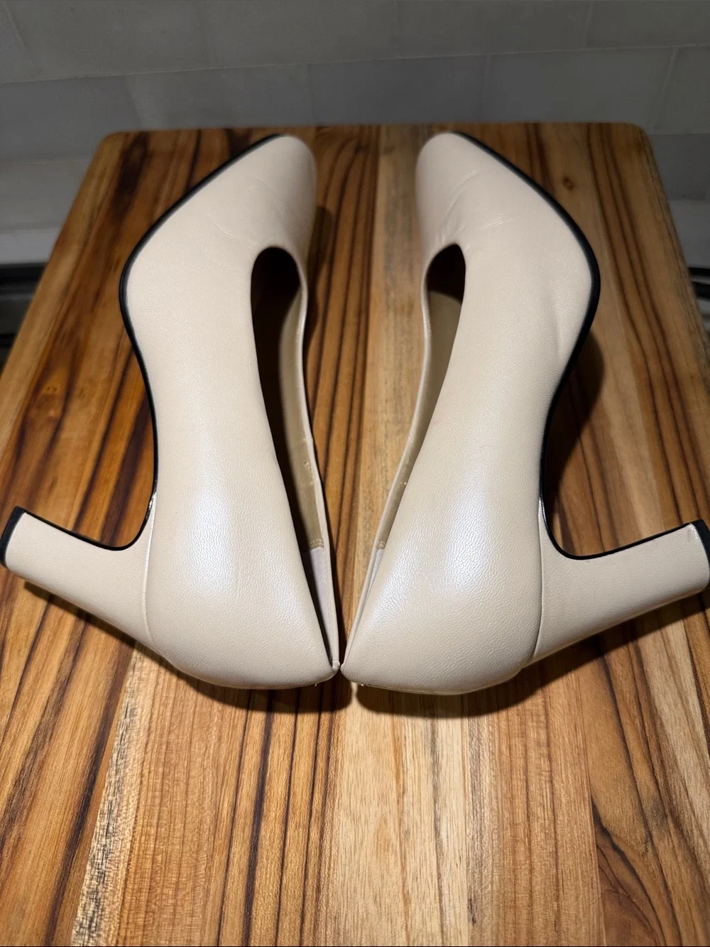 Elegant Cream Leather Mid-Heel Pumps